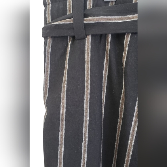 J. Jill Emilie Linen Stretch Paperbag Waist Black Stripe Petite Crop Pants - Picture 8 of 11